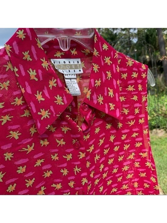 Sigrid Olsen Tops - SIGRID OLSEN tropical fuchsia floral pink print summer sleeveless top blouse